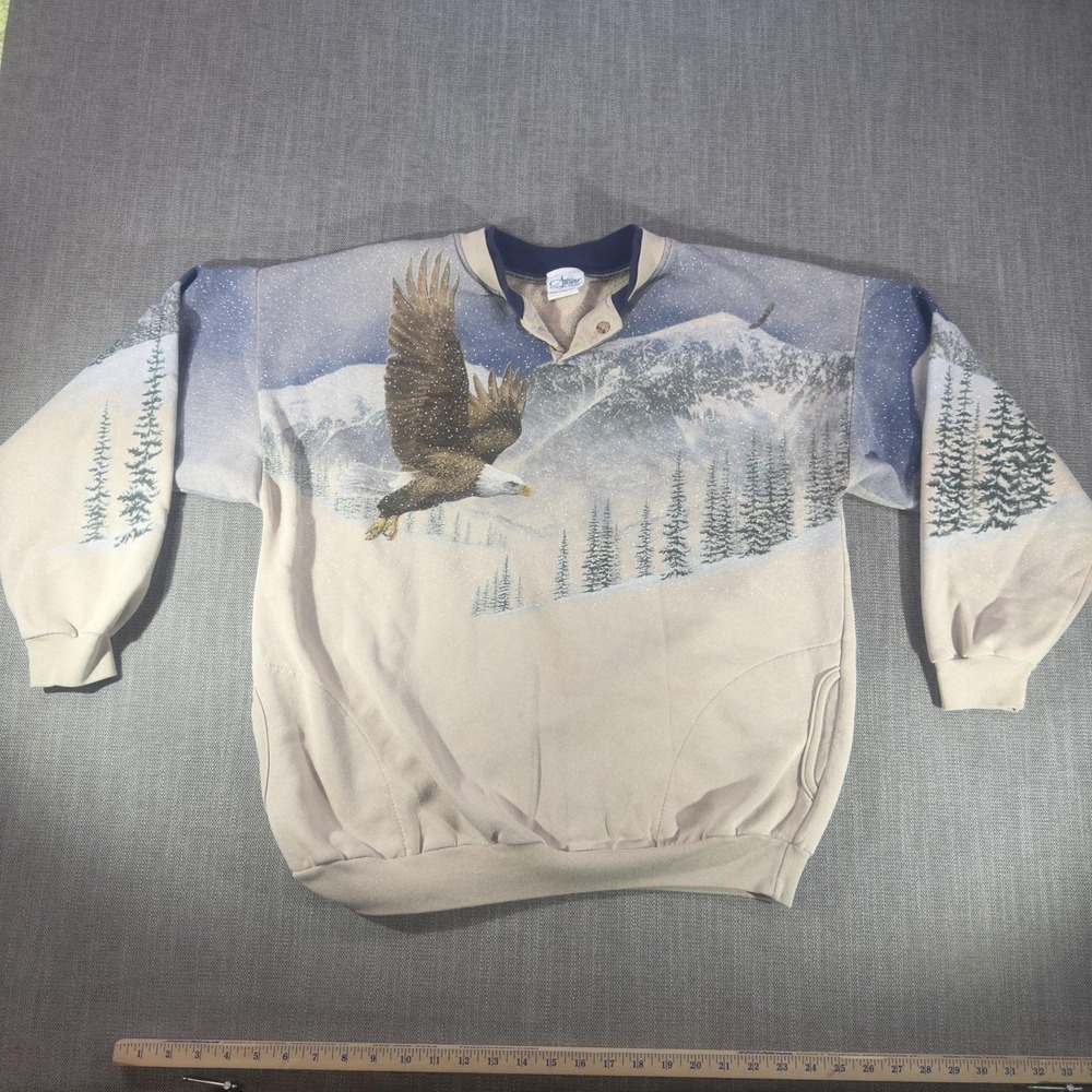 Vintage Artisans Sweatshirt Mens XL Multicolor Eagle Graphic Fleece Made USA 90s